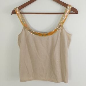 Les Copains Beige Sequined Tank Top Size 42